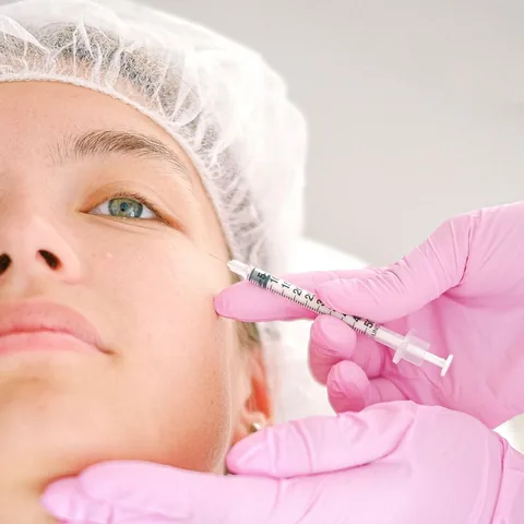 Clinician giving a small facial injection for gummy smile treatment