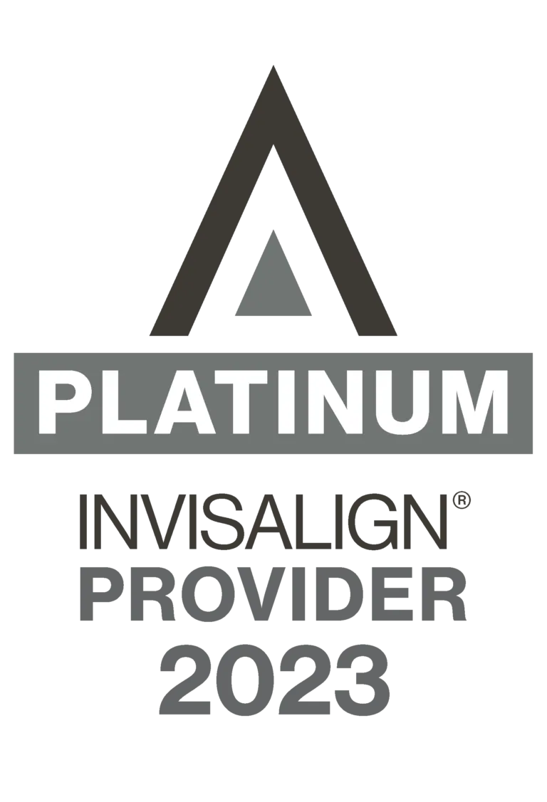 Invisalign Platinum Provider 2023 badge, awarded for consistent experience in treating Invisalign patients